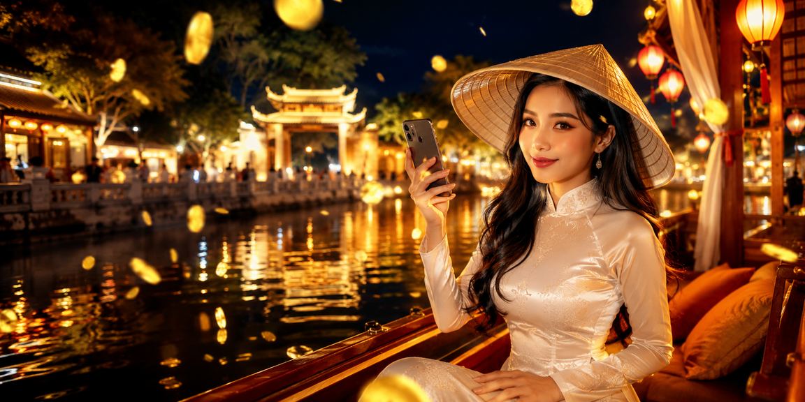 Phụ nữ đội nón lá tại Hà Nội theo dõi kèo thể thao trực tuyến trên điện thoại